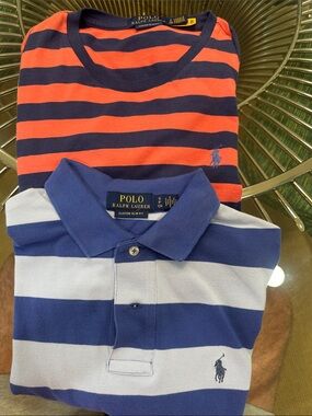 Polo by Ralph Lauren Navy & Orange Tee wand Blue & White Striped Polo